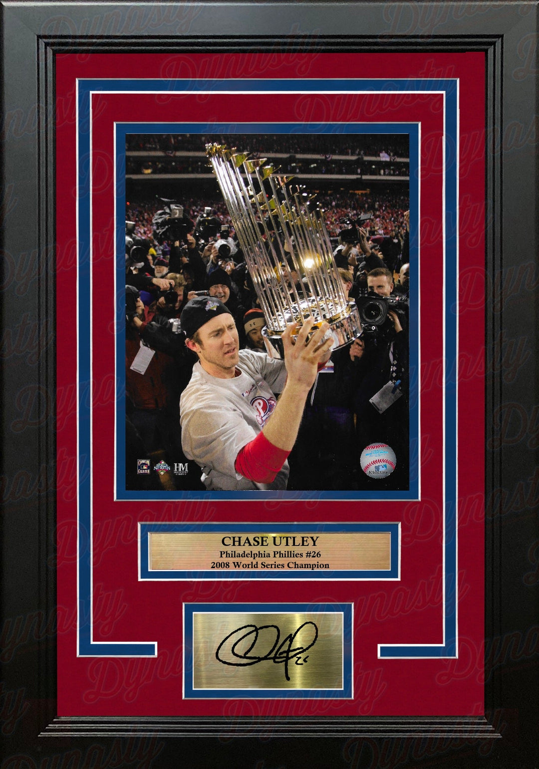 Chase Utley Philadelphia Phillies 2008 World Series Trophy 8x10 Framed Photo with Engraved Autograph
