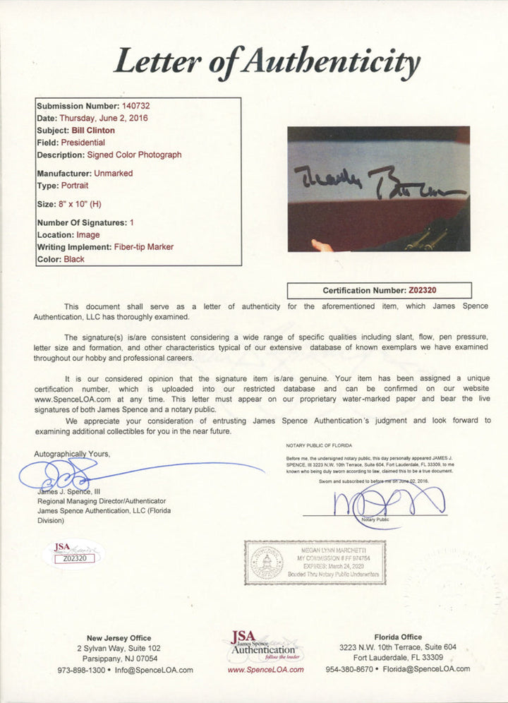 Bill Clinton 42nd President of the United States Autographed 8" x 10" Framed Photo