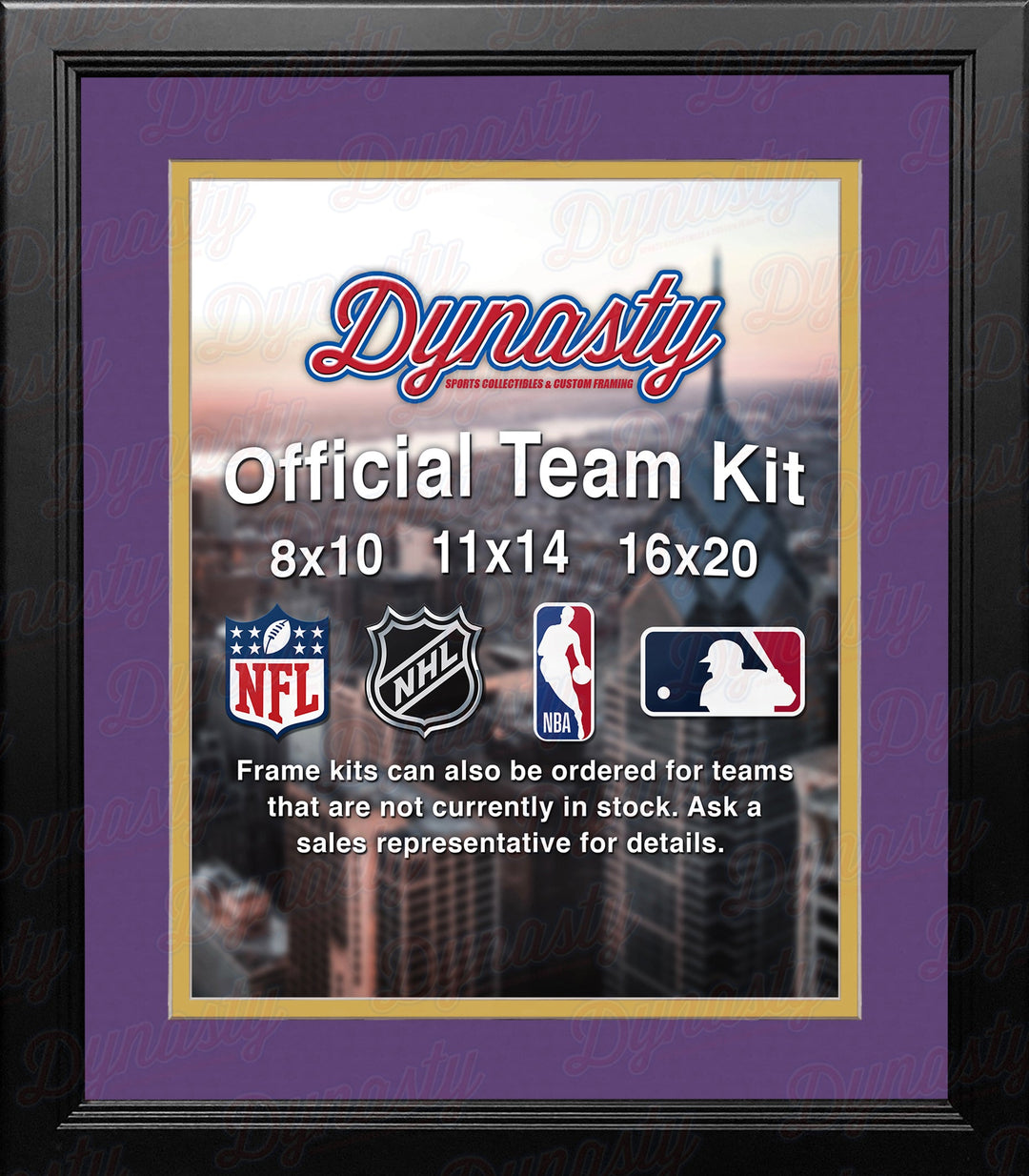 NHL Hockey Photo Picture Frame Kit - Los Angeles Kings (Purple Matting, Yellow Trim)