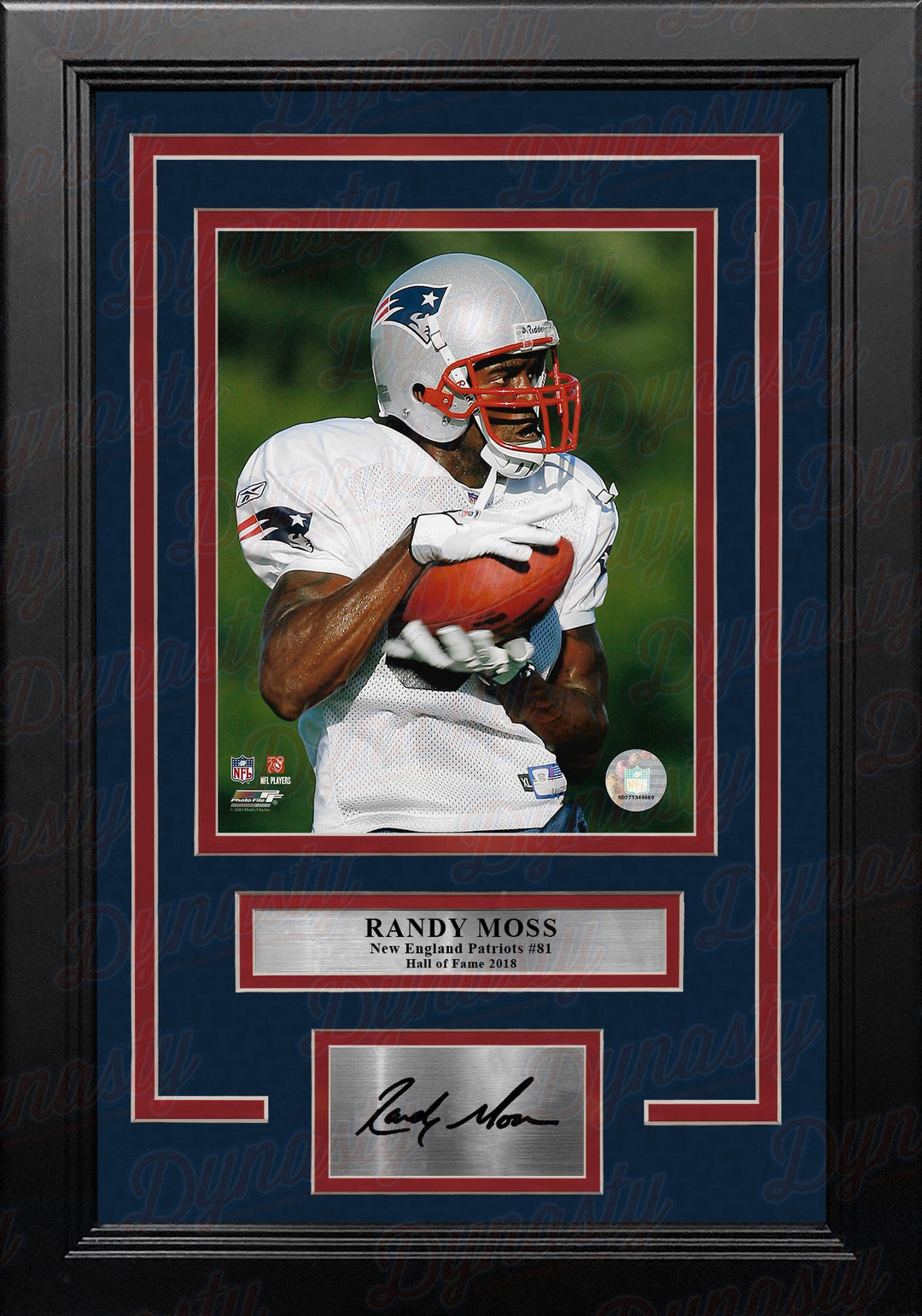 Randy Moss in Action New England Patriots 8" x 10" Framed Football Photo with Engraved Autograph
