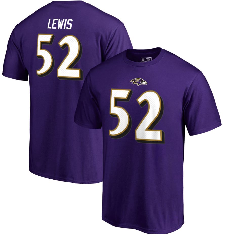 Ray Lewis Baltimore Ravens NFL Pro Line Retired Player Authentic Stack Name & Number Purple T-Shirt