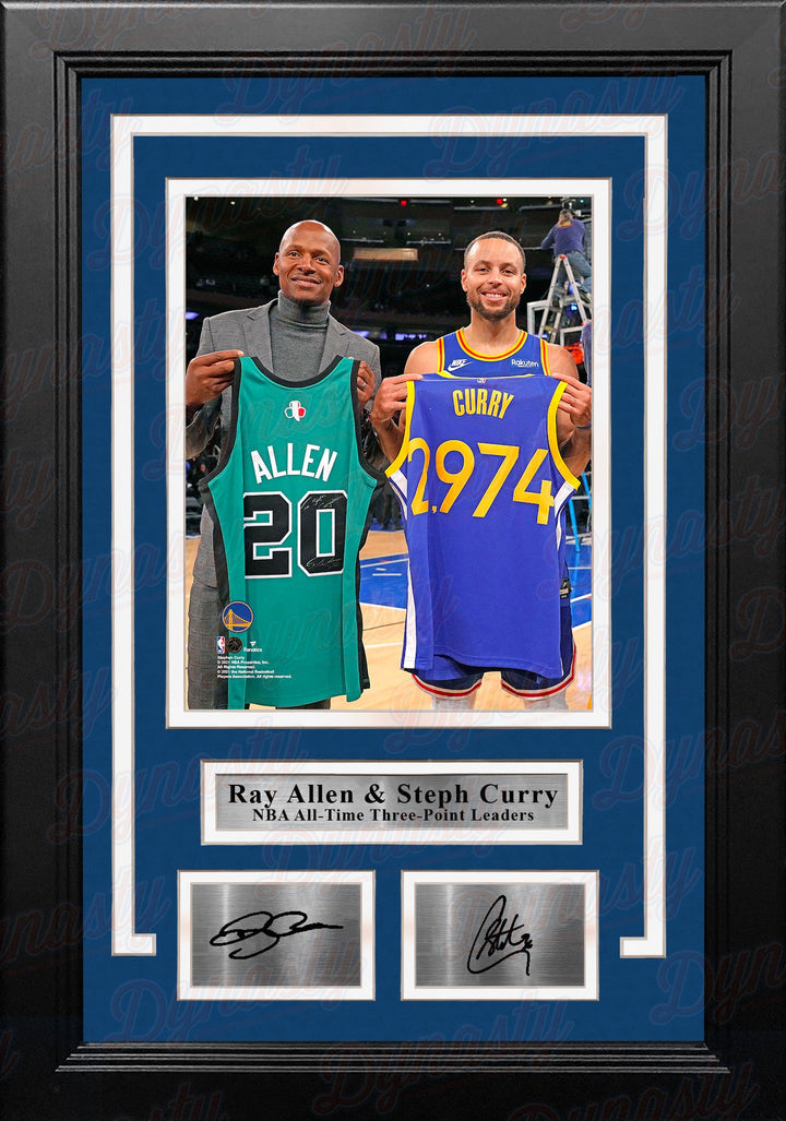 Ray Allen & Steph Curry 3-Point Record-Breaking Celebration 8" x 10" Framed Basketball Photo with Engraved Autographs