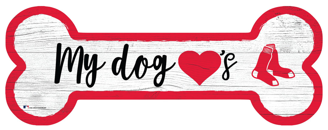 Boston Red Sox Baseball Dog Bone White Wooden Sign
