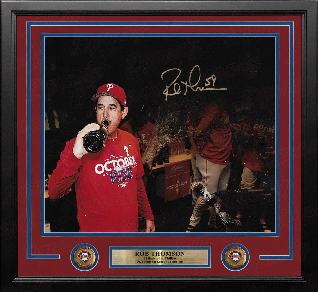 Rob Thomson 2022 NL Champions Locker Room Philadelphia Phillies Autographed 11x14 Framed Photo