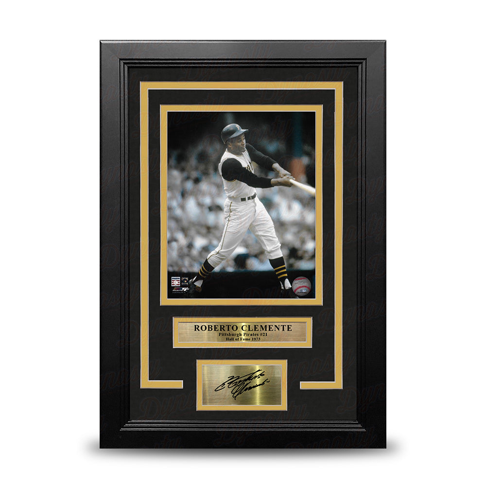 Roberto Clemente Swinging Action Pittsburgh Pirates 8" x 10" Framed Photo with Engraved Autograph