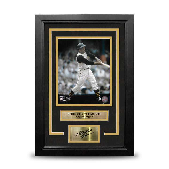 Roberto Clemente Swinging Action Pittsburgh Pirates 8" x 10" Framed Photo with Engraved Autograph