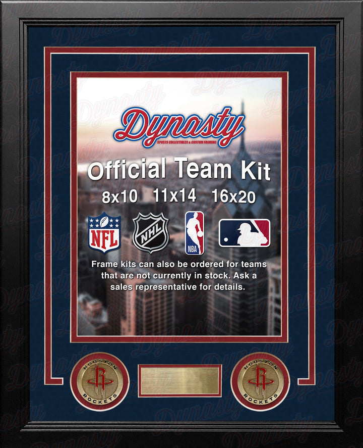 NBA Basketball Photo Picture Frame Kit - Houston Rockets (Navy Matting, Red Trim)