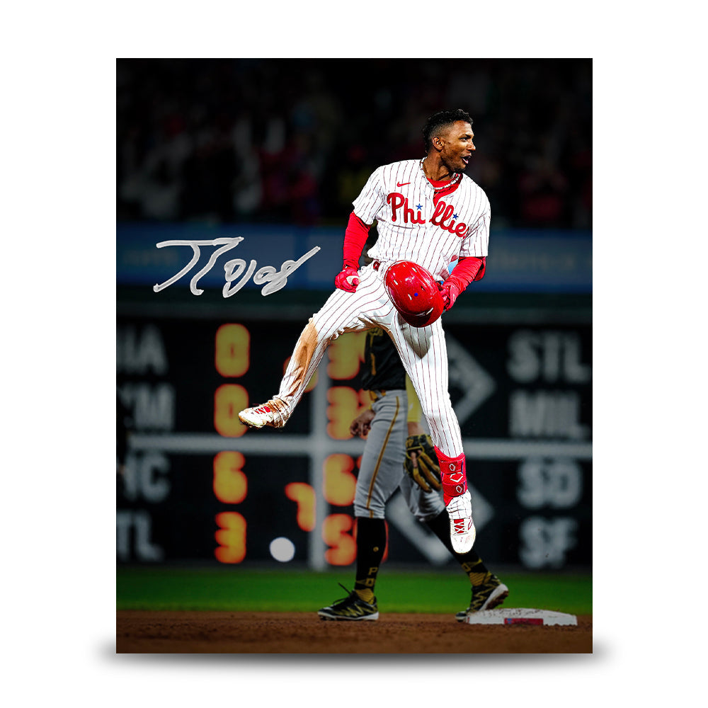 Johan Rojas Jumping on Base Philadelphia Phillies Autographed 11" x 14" Baseball Photo