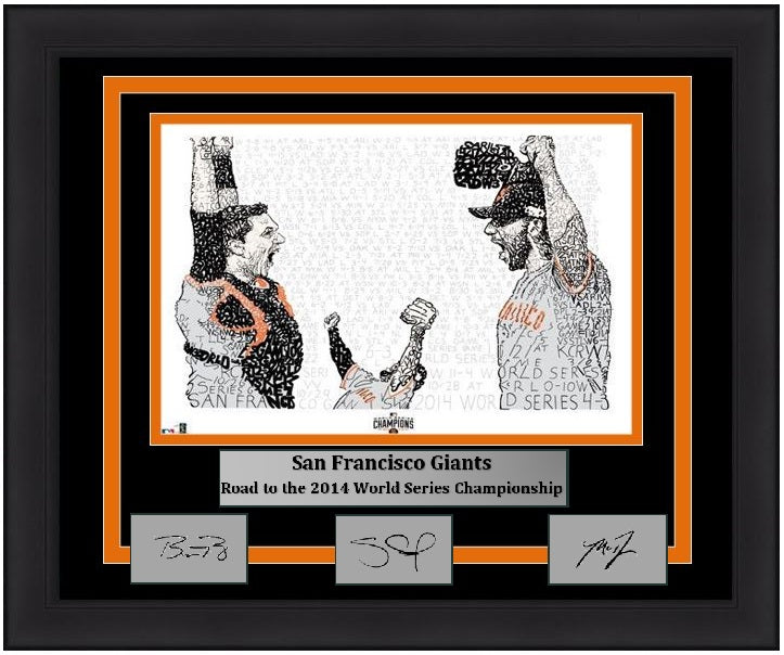 Madison Bumgarner, Pablo Sandoval, & Buster Posey San Francisco Giants 2014 World Series 16" x 20" Framed Word-Art Photo with Engraved Autographs