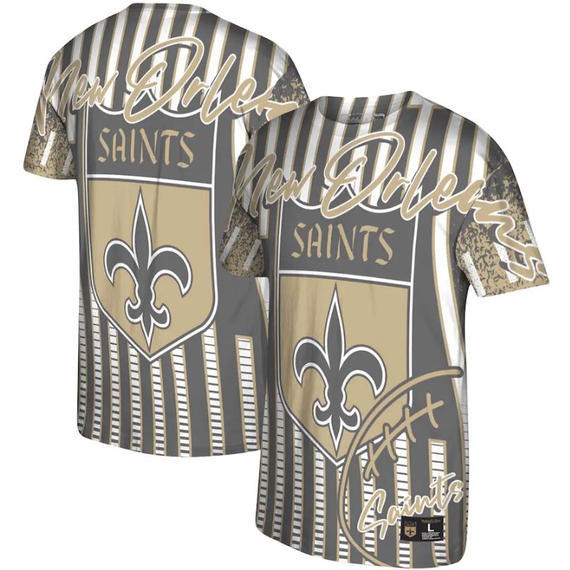 New Orleans Saints Mitchell & Ness Heather Black Jumbotron Historic Logo T-Shirt