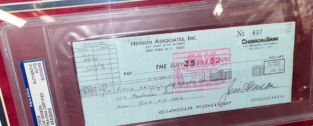 Jim Henson Autographed & Signed Bank Check Framed The Muppets Collage