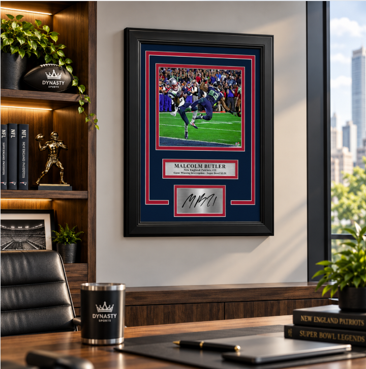 Malcolm Butler Super Bowl Interception New England Patriots 8x10 Framed Photo and Engraved Autograph