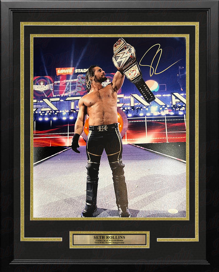 Seth Rollins Money-in-the-Bank Championship Cash-in Autographed Framed WWE Wrestling Photo