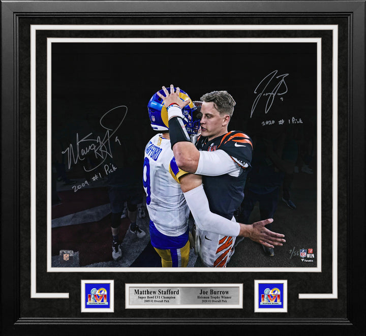 Matthew Stafford & Joe Burrow Autographed Super Bowl 16x20 Framed Football Photo Inscribed #1 Picks