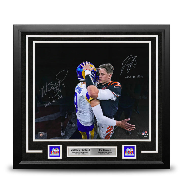 Matthew Stafford & Joe Burrow Autographed Super Bowl 16x20 Framed Football Photo Inscribed #1 Picks