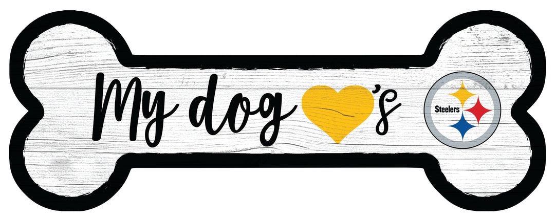 Pittsburgh Steelers Football Dog Bone White Wooden Sign