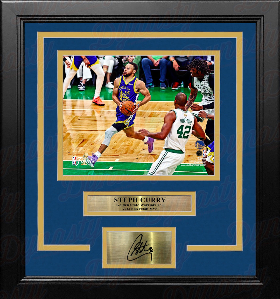 Steph Curry 2022 NBA Finals Action Golden State Warriors 8x10 Framed Photo with Engraved Autograph