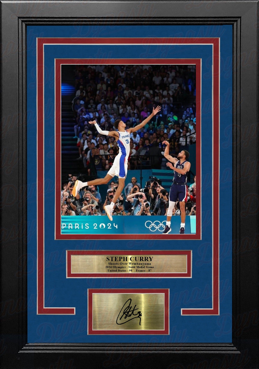 Steph Curry Shoots Over Wembanyama 8" x 10" Framed Olympics Basketball Photo with Engraved Autograph