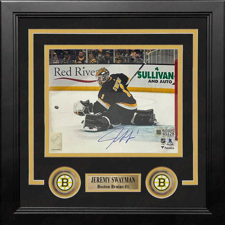 Jeremy Swayman Glove Save Boston Bruins Autographed 8" x 10" Framed Hockey Photo