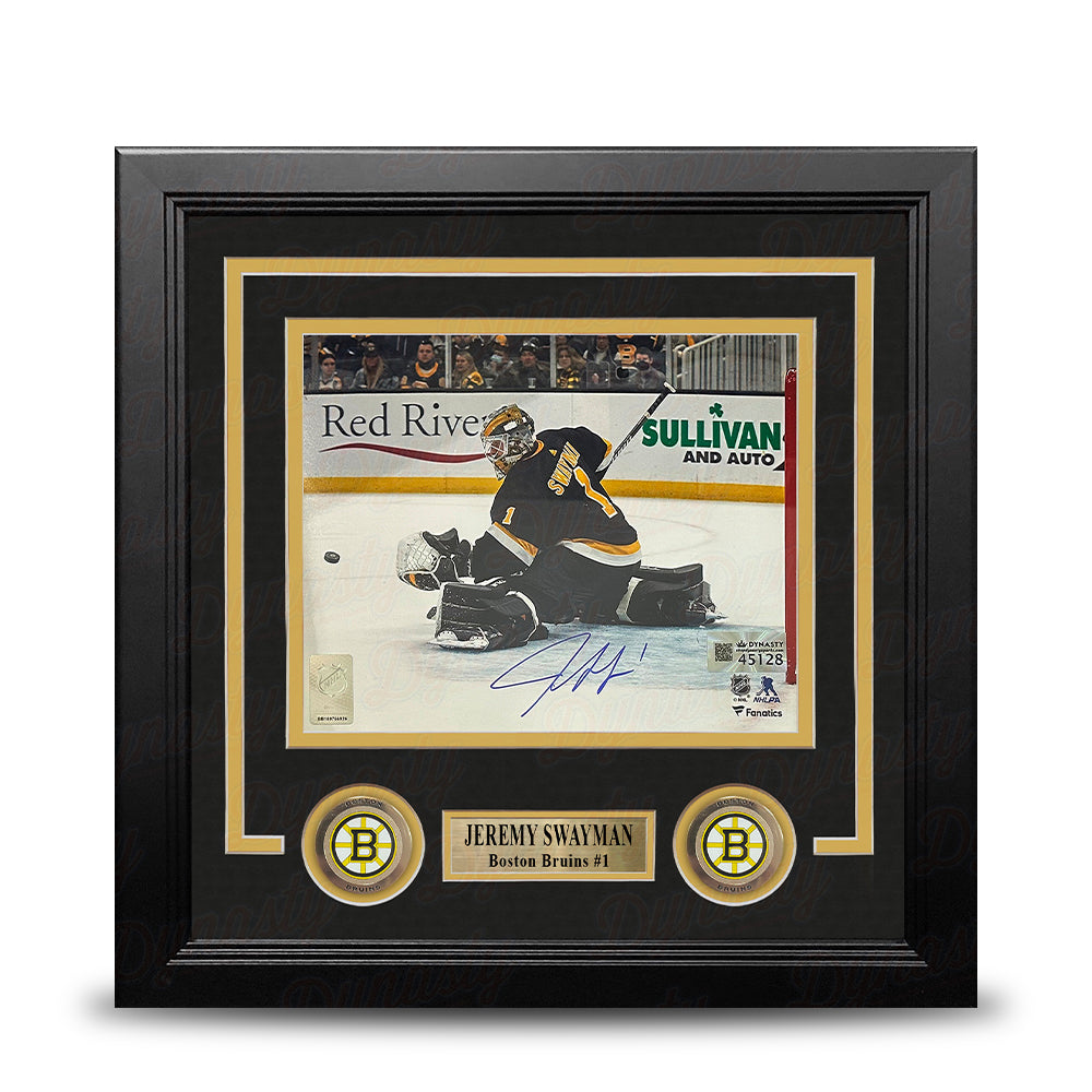 Jeremy Swayman Glove Save Boston Bruins Autographed 8" x 10" Framed Hockey Photo