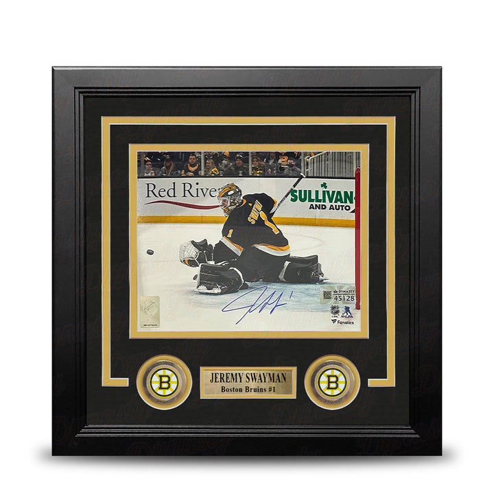 Jeremy Swayman Glove Save Boston Bruins Autographed 8" x 10" Framed Hockey Photo