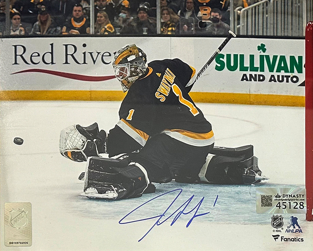 Jeremy Swayman Glove Save Boston Bruins Autographed 11" x 14" Hockey Photo