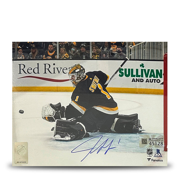 Jeremy Swayman Glove Save Boston Bruins Autographed 11" x 14" Hockey Photo