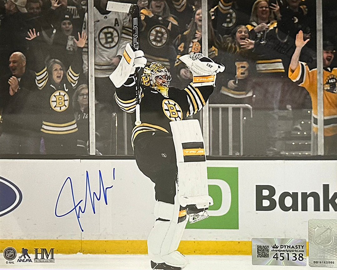 Jeremy Swayman Celebration Boston Bruins Autographed 16" x 20" Hockey Photo
