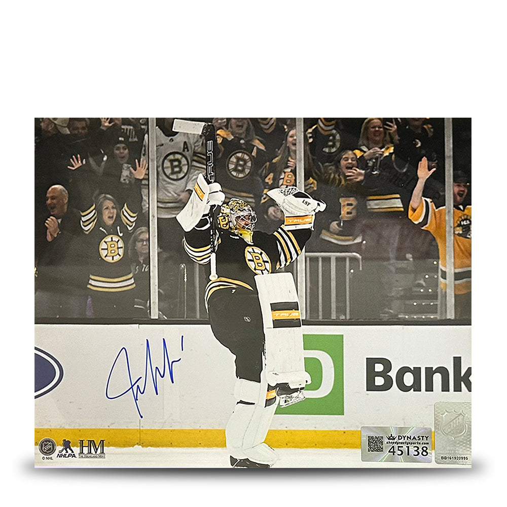 Jeremy Swayman Celebration Boston Bruins Autographed 11" x 14" Hockey Photo