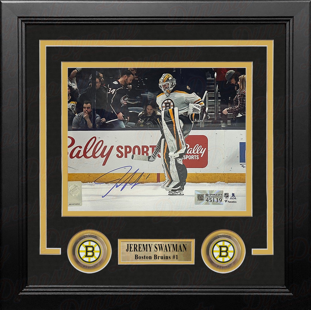 Jeremy Swayman Warming Up Boston Bruins Autographed 8" x 10" Framed Hockey Photo