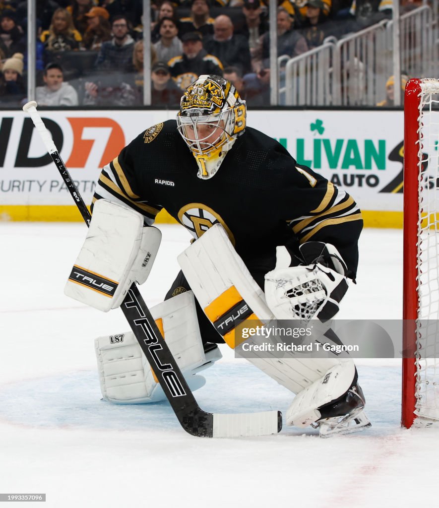 Jeremy Swayman Boston Bruins Goalie In Net 8" x 10" Hockey Photo