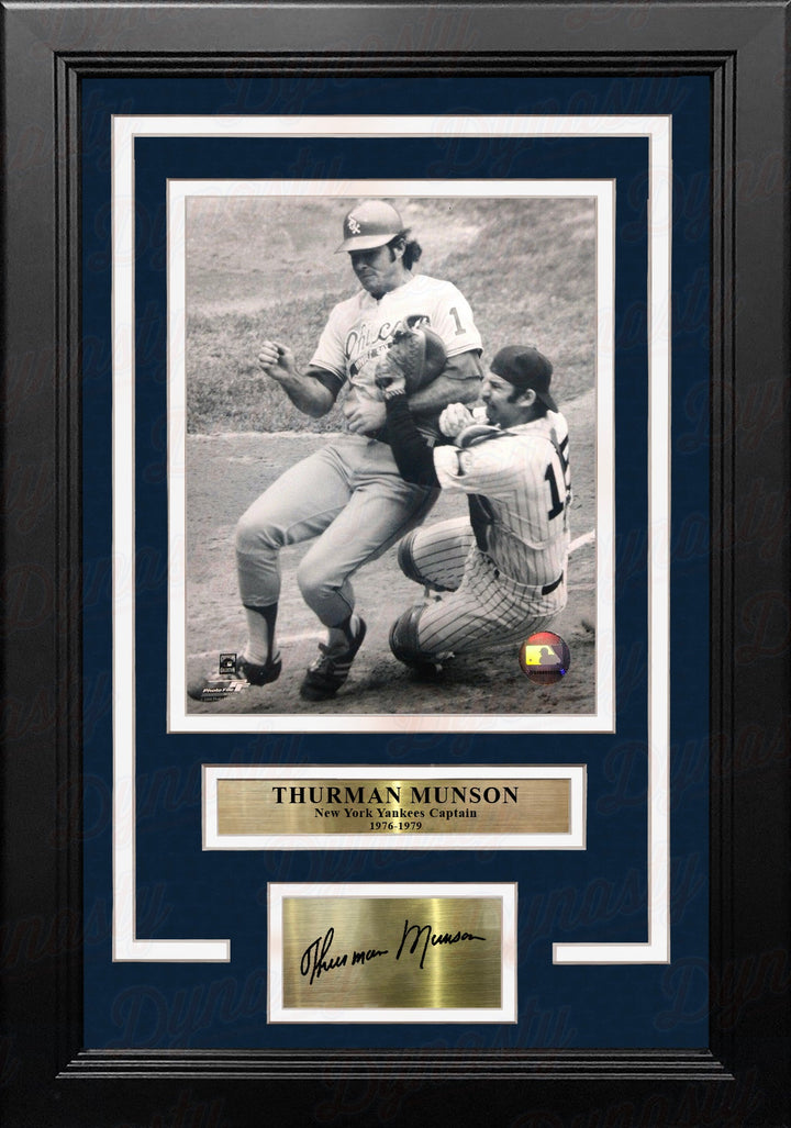 Thurman Munson Home Plate Collision NY Yankees 8x10 Framed Baseball Photo with Engraved Autograph