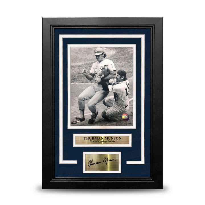 Thurman Munson Home Plate Collision NY Yankees 8x10 Framed Baseball Photo with Engraved Autograph