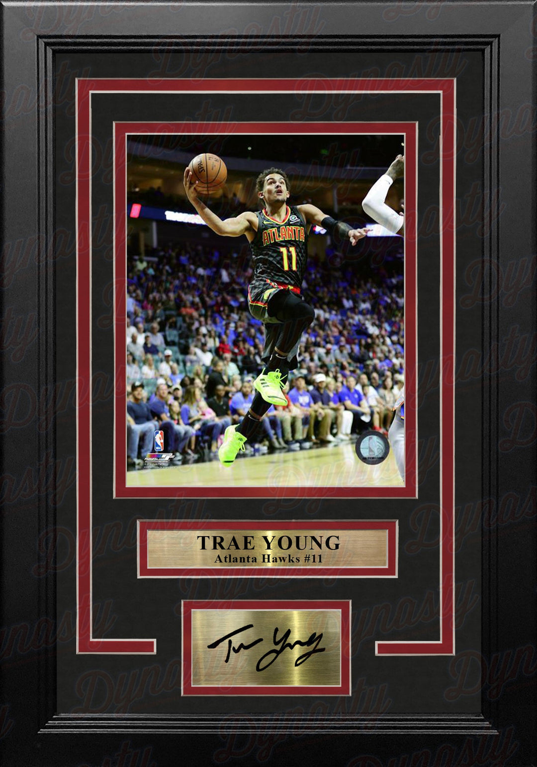 Trae Young in Action Atlanta Hawks Framed Basketball Photo with Engraved Autograph