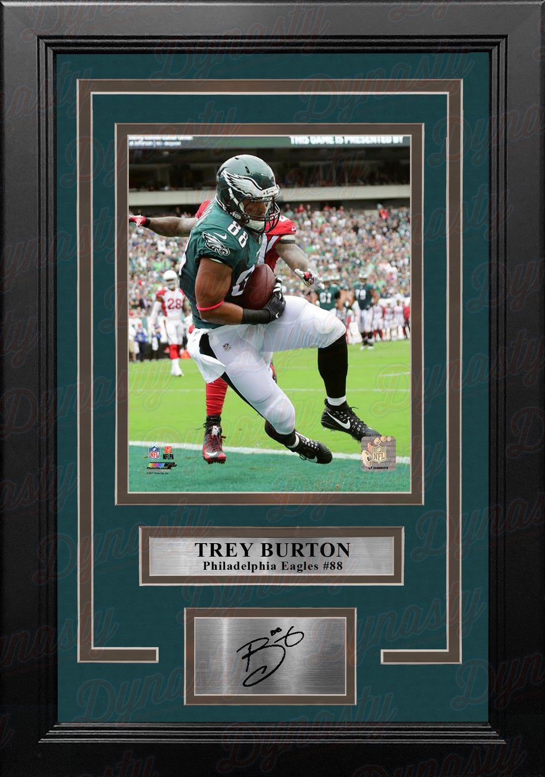 Trey Burton Touchdown Catch Philadelphia Eagles Framed Football Photo with Engraved Autograph