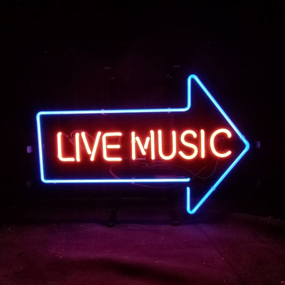 Neon Signs Land Neon Signs Live Music with Right Arrow Neon Signs