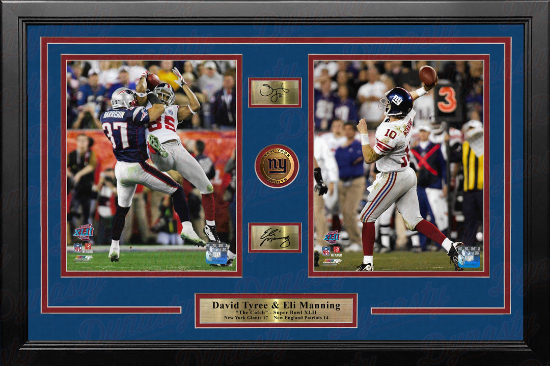David Tyree & Eli Manning Super Bowl Catch NY Giants 8x10 Framed Photos with Engraved Autographs