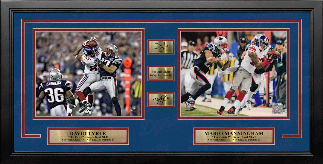 David Tyree & Mario Manningham Super Bowl Catches NY Giants 8x10 Framed Landscape Photos with Engraved Autographs