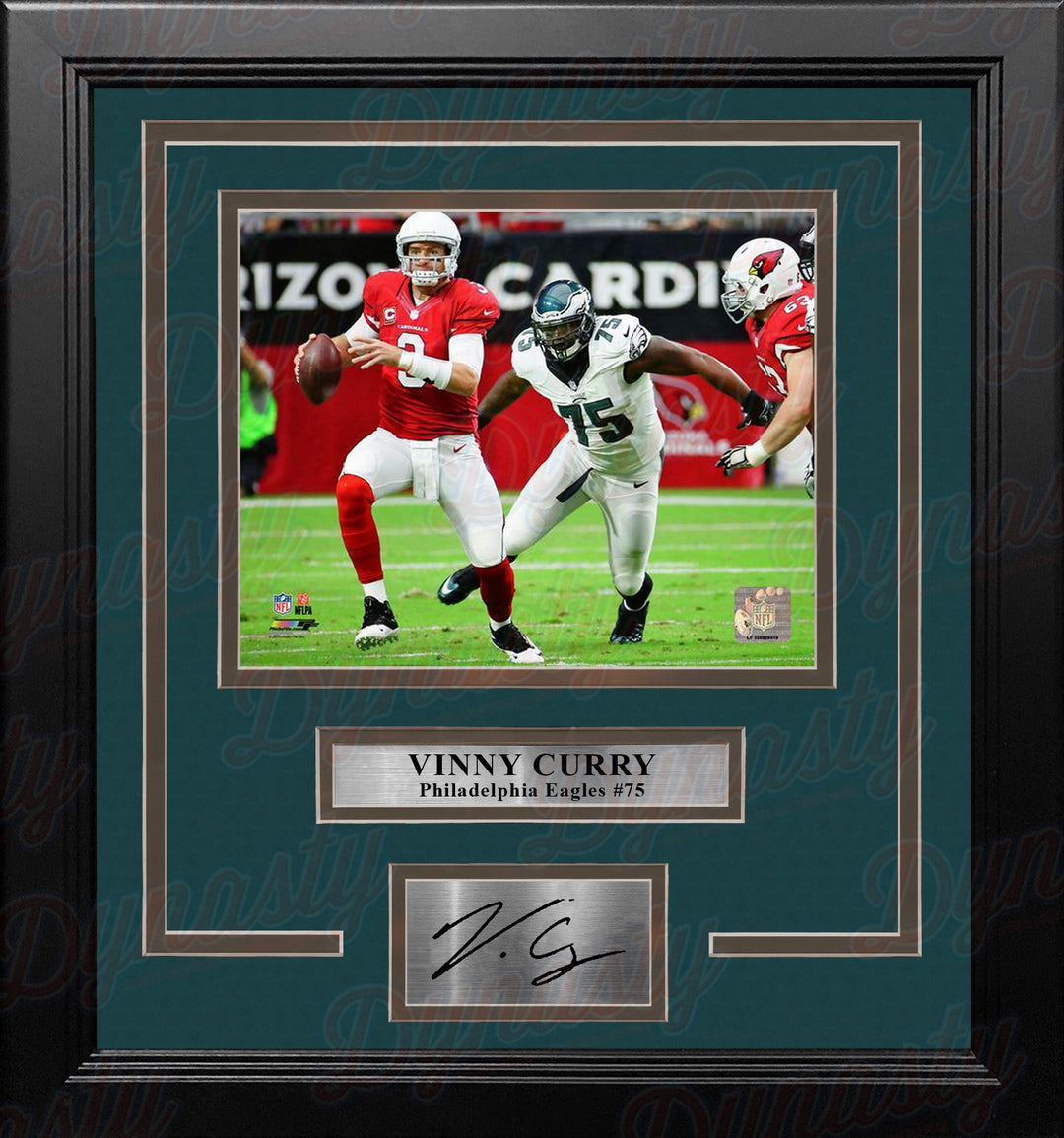 Vinny Curry in Action Philadelphia Eagles Framed Football Photo with Engraved Autograph