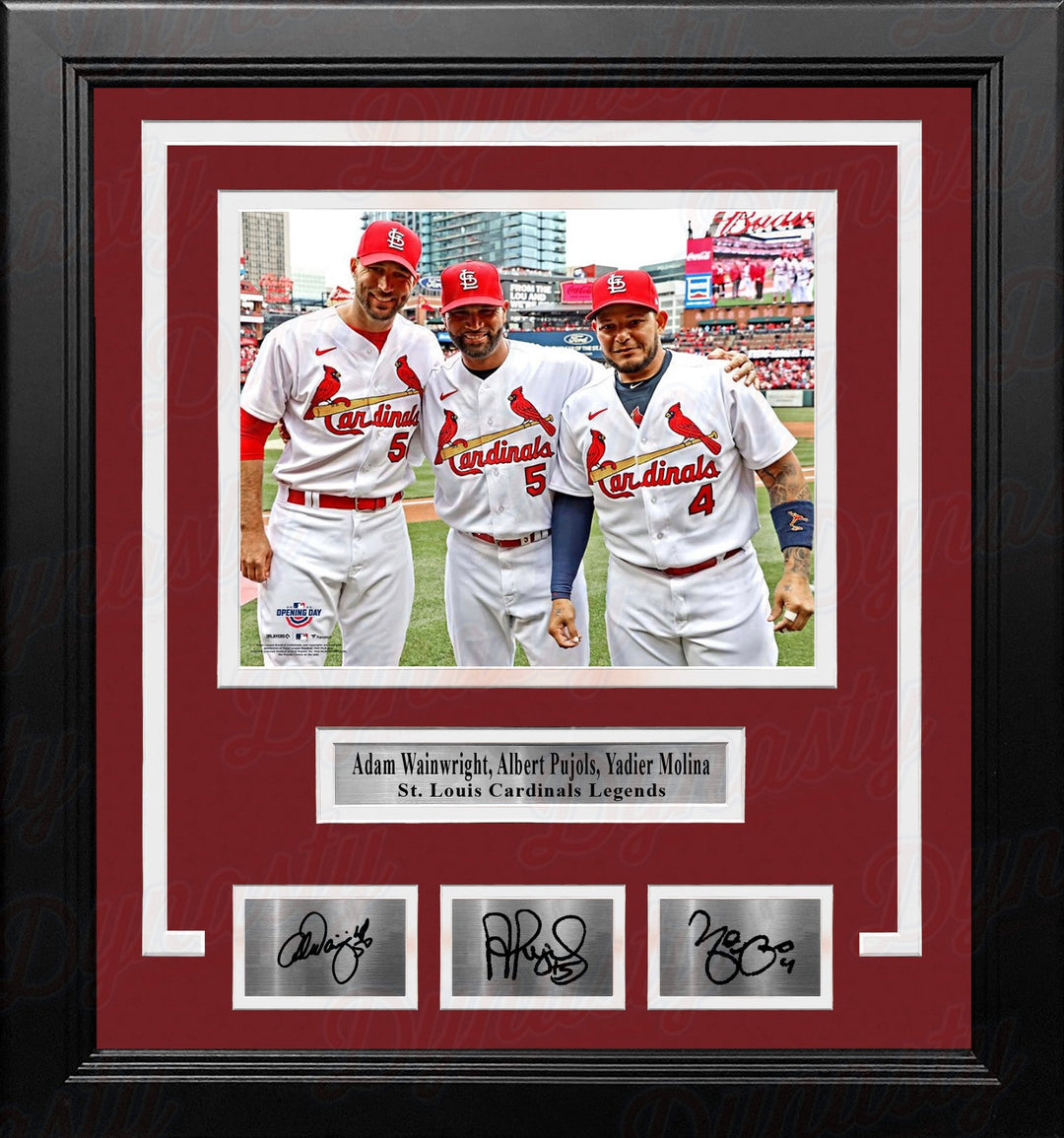 Adam Wainwright, Albert Pujols, & Yadier Molina Cardinals 8x10 Framed Photo with Engraved Autographs