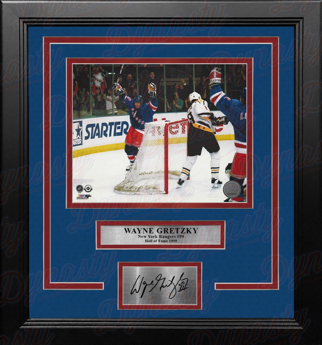 Wayne Gretzky Goal Celebration New York Rangers 8" x 10" Framed Hockey Photo with Engraved Autograph