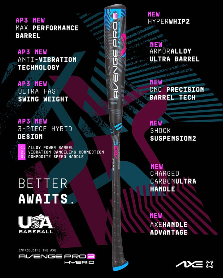 Axe Bat USABAT Axe Avenge Pro 3 Hybrid USA Baseball Bat , -8