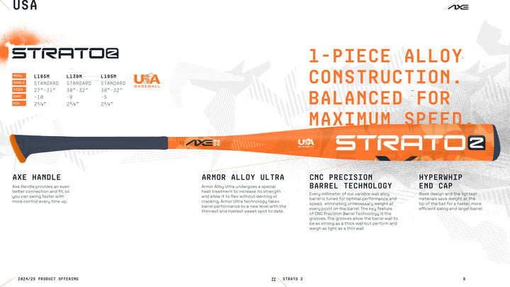 Axe Bats Baseball & Softball Bats 2024 Strato 2 USA Baseball Bat Standard Handle | Axe Bats