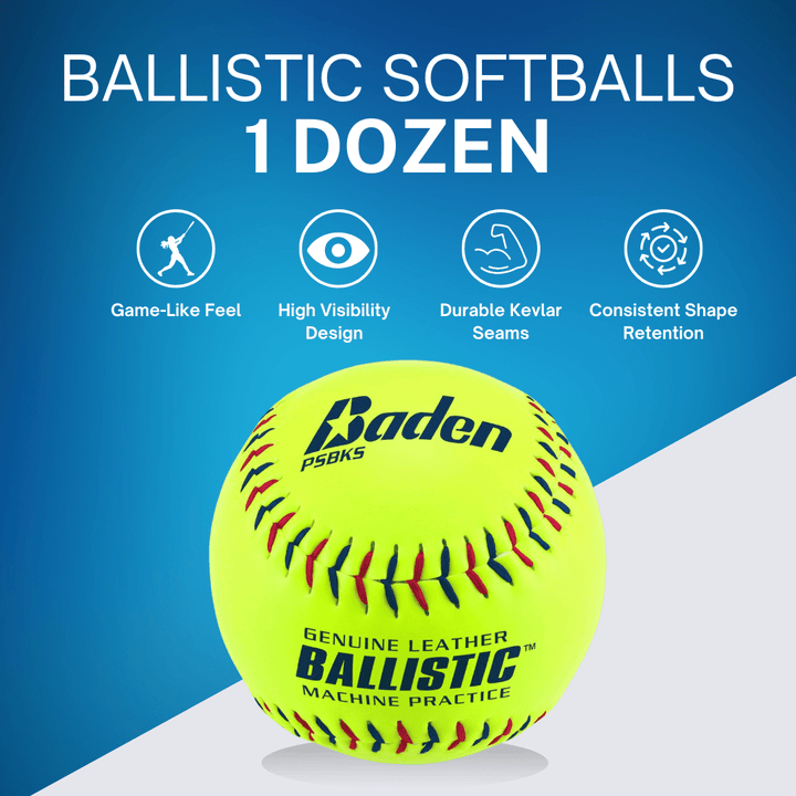 Baden Sports Softball Ballistic Pitching Machine Softballs - 1 dozen