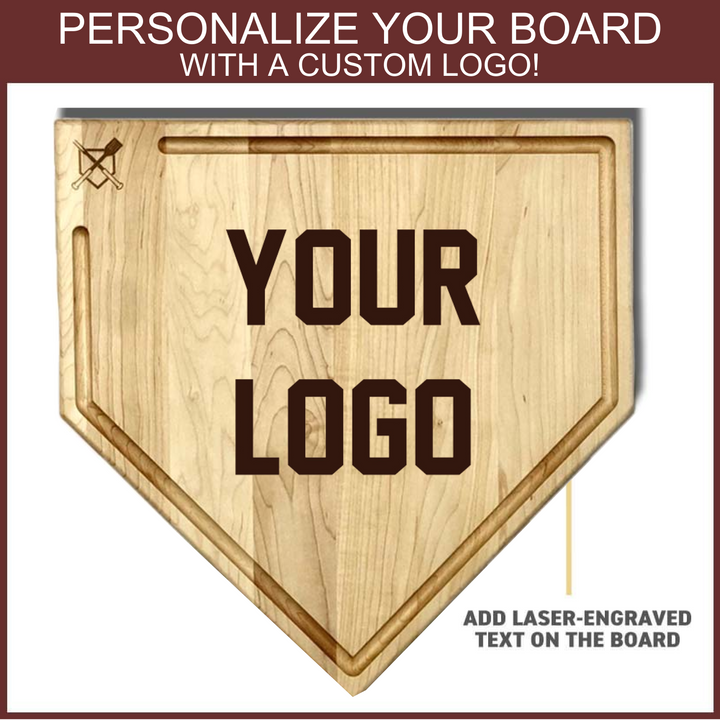 Baseball BBQ Accessories CUSTOM LOGO Full Size (17" x 17") Home Plate Cutting Board with Trough & Custom Text Engraving OR Personal Logo