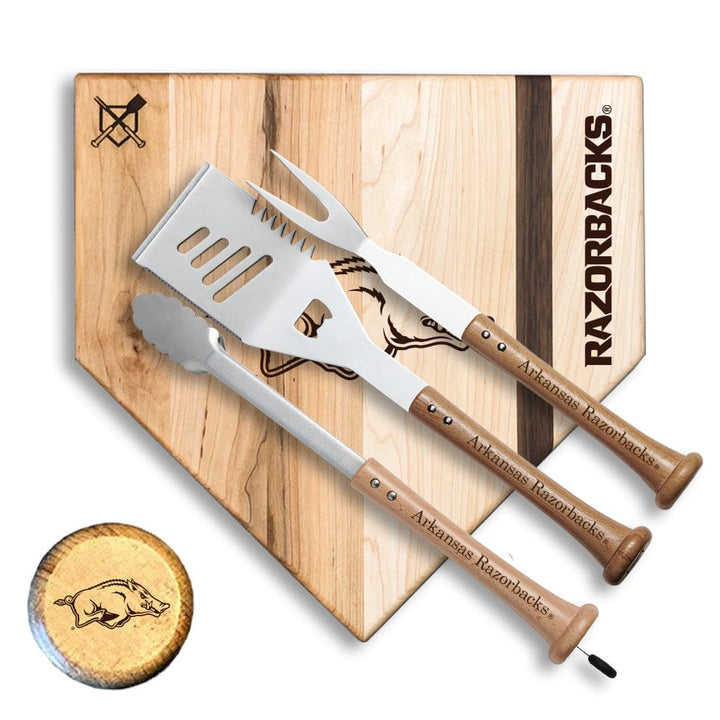 Baseball BBQ Arkansas Silver Slugger Home Plate Style (17" x 17") Arkansas "SILVER SLUGGER" Combo Set