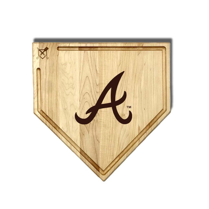 Baseball BBQ Atlanta Braves "A" Home Plate Cutting Board (With Trough) / 17"x17" Atlanta Braves Home Plate Cutting Boards | Multiple Sizes | Multiple Designs