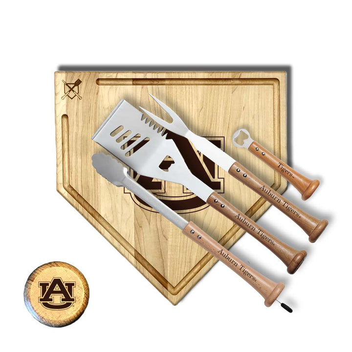 Baseball BBQ Auburn "GRAND SLAM"  Home Plate Style w/ Trough (17" x 17") Auburn "GRAND SLAM" Combo Set