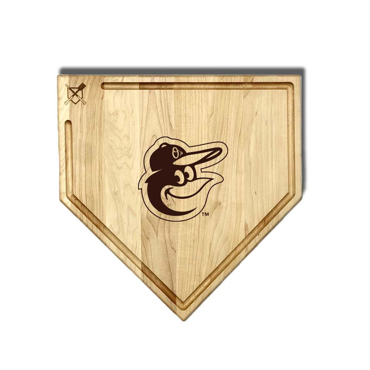 Baseball BBQ Baltimore Orioles "Oriole Bird" Home Plate Cutting Board (With Trough) / 17"x17" Baltimore Orioles Home Plate Cutting Boards | Multiple Sizes | Multiple Designs