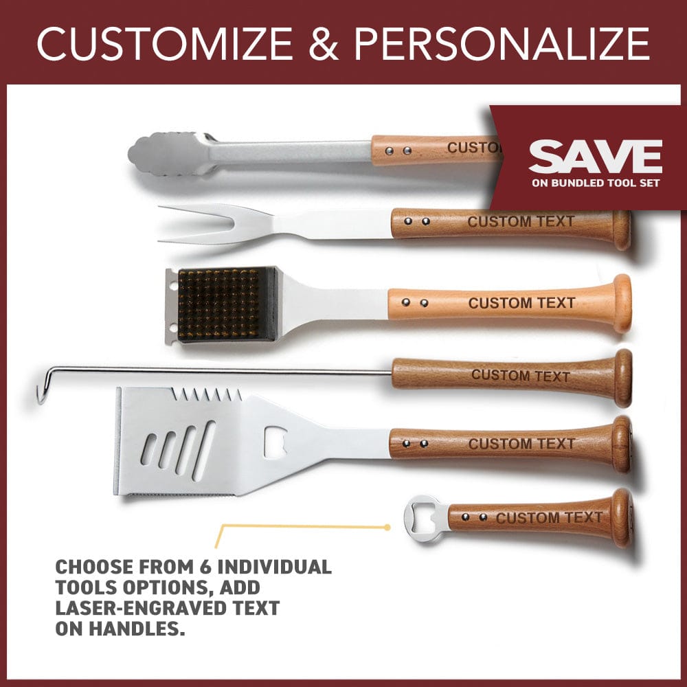Baseball BBQ BBQ Tools "6 Tool Player" Set with Customized Handles